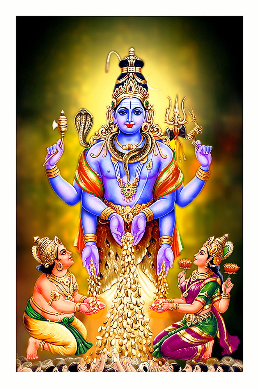 Lord Shiva Distributing Gold Coins to Devotees in Divine Blessing Illustration HD phone wallpaper