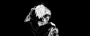 Dark Anime Character with White Hair and Tears in High Contrast Black and White Illustration HD wallpaper