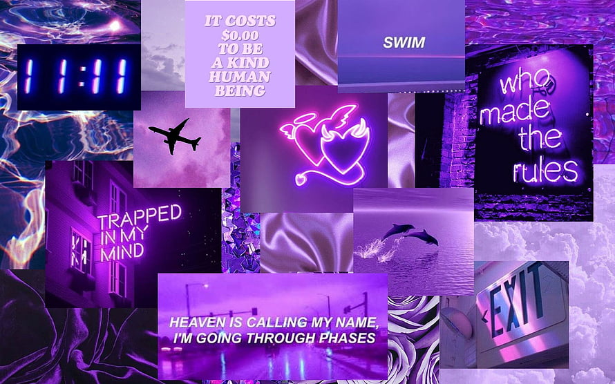 Purple Vaporwave Aesthetic Collage with Neon Text and Surreal Imagery HD wallpaper