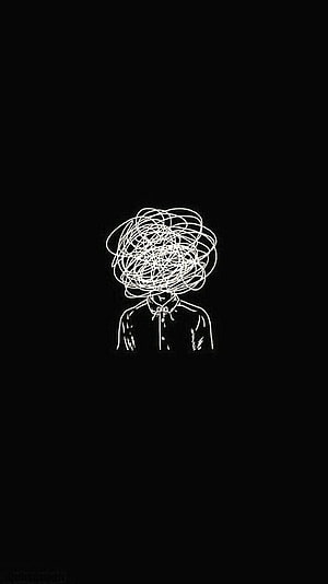 Minimalist Line Art of Person with Scribbled Head on Black Background HD phone wallpaper