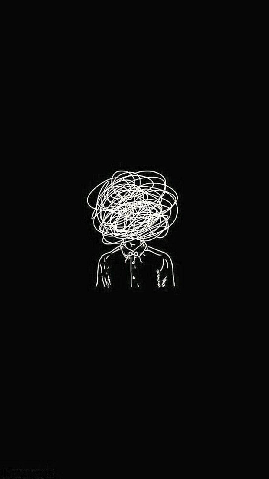 Minimalist Line Art of Person with Scribbled Head on Black Background HD phone wallpaper