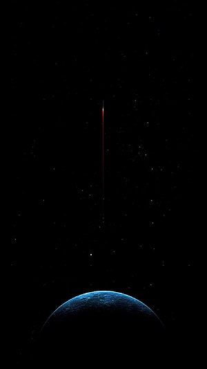 Mysterious Red Laser Beam Piercing Through Space Above a Dark Blue Planet HD phone wallpaper