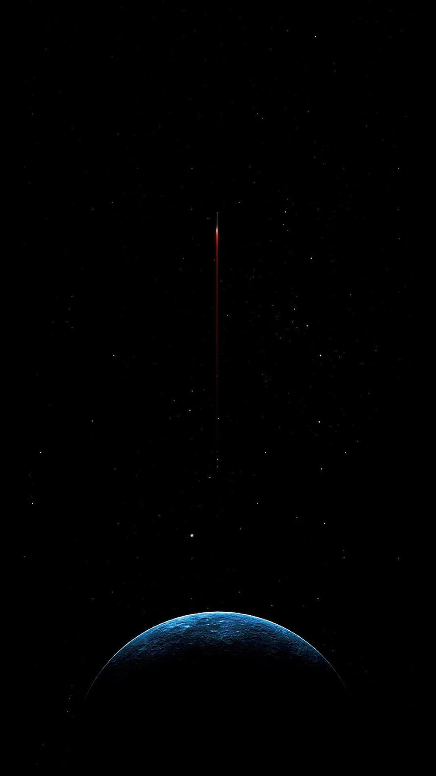 Mysterious Red Laser Beam Piercing Through Space Above a Dark Blue Planet HD phone wallpaper