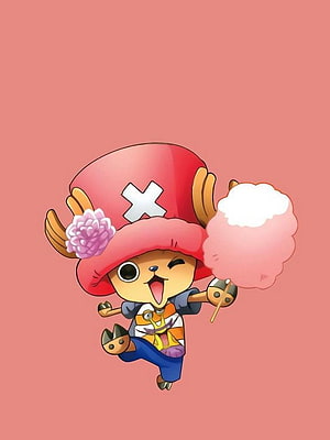 Tony Chopper Holding Pink Cotton Candy in Chibi Style HD phone wallpaper