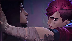 Arcane Vi and Caitlyn Intimate Profile Portrait in Stylized Animation HD wallpaper