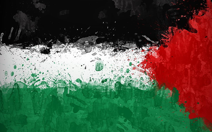 Grunge Palestine Flag with Black White Green and Red Paint Splatter Texture HD wallpaper