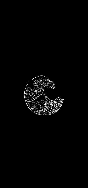 Minimalist White Line Art of The Great Wave off Kanagawa on Black Background HD phone wallpaper