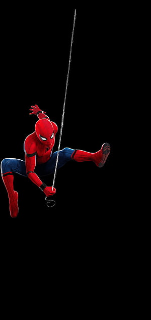 Spider-Man Swinging on Web Against Black Background, Hole Punch for Samsung Galaxy Note Series, spider man amoled HD phone wallpaper
