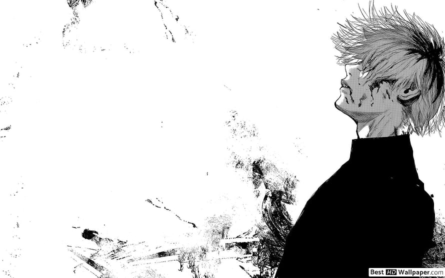 Tokyo Ghoul Black and White Manga Character Profile with Ink Splatter Aesthetic HD wallpaper