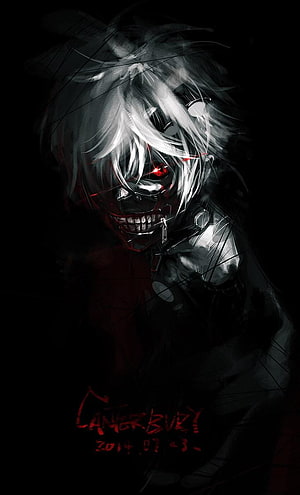 Dark Anime Character With White Hair And Glowing Red Eyes HD phone wallpaper