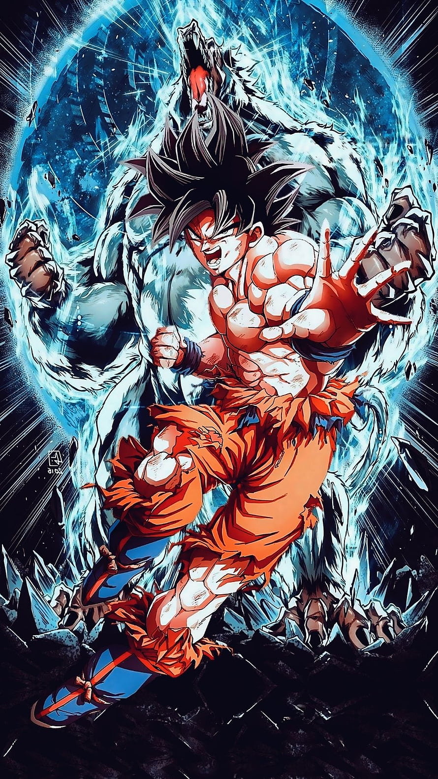 Goku Ultra Instinct Anime Wallpaper with Majin Buu Background HD phone wallpaper