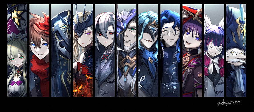 Genshin Impact Fatui Harbingers Character Lineup Illustration HD wallpaper