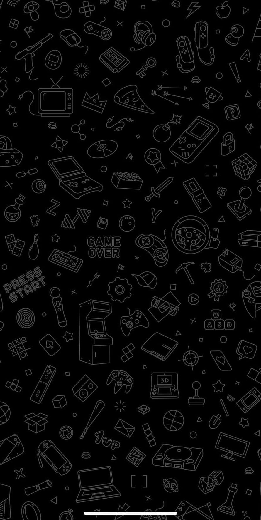 Retro Gaming Icons Pattern Wallpaper with Controllers, Consoles, and Arcade Elements on Black Background HD phone wallpaper