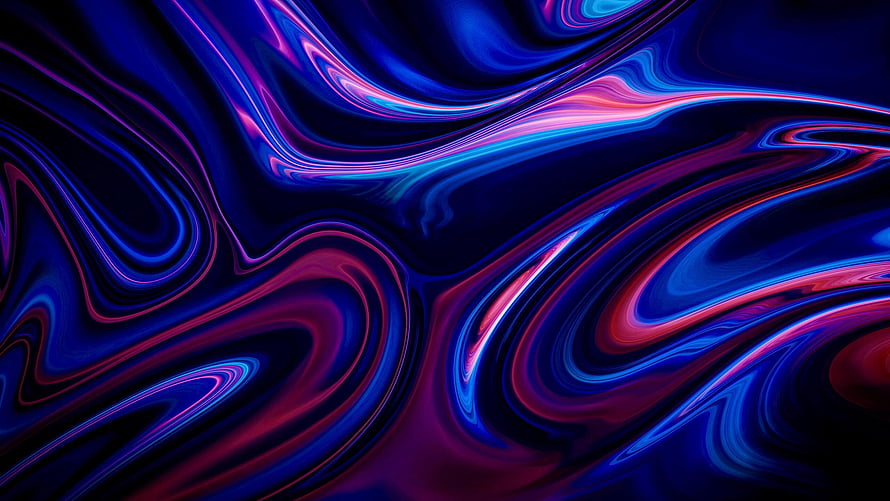 Abstract Fluid Art Wallpaper With Swirling Neon Blue And Pink Waves HD wallpaper