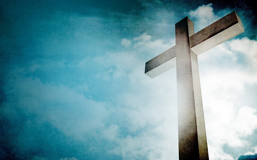 Towering Concrete Cross Against Dramatic Blue Sky With Clouds HD wallpaper