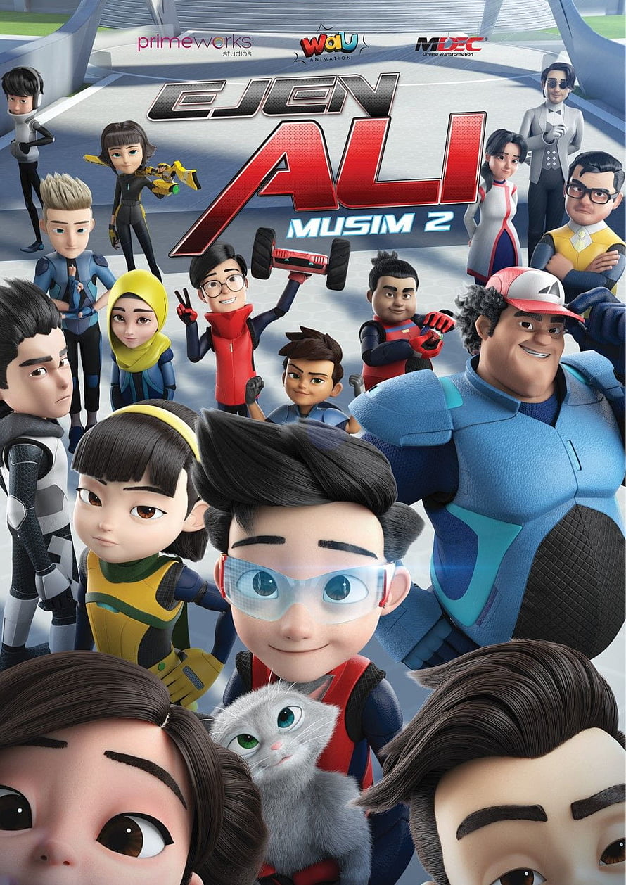 Ejen Ali Musim 2 Animated Series Poster Featuring Hero Squad and Cat Companion HD phone wallpaper