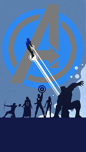 Avengers Team Silhouette Artwork with Captain America Shield and Logo HD phone wallpaper