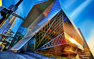 Modern Glass and Steel Architecture in New York City at Golden Hour HD wallpaper