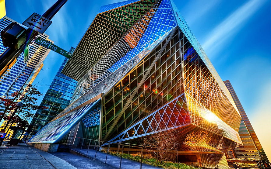 Modern Glass and Steel Architecture in New York City at Golden Hour HD wallpaper