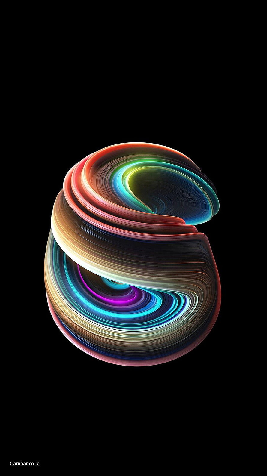 Vibrant 3D Abstract Swirl with Neon Light Trails on Black Background HD phone wallpaper