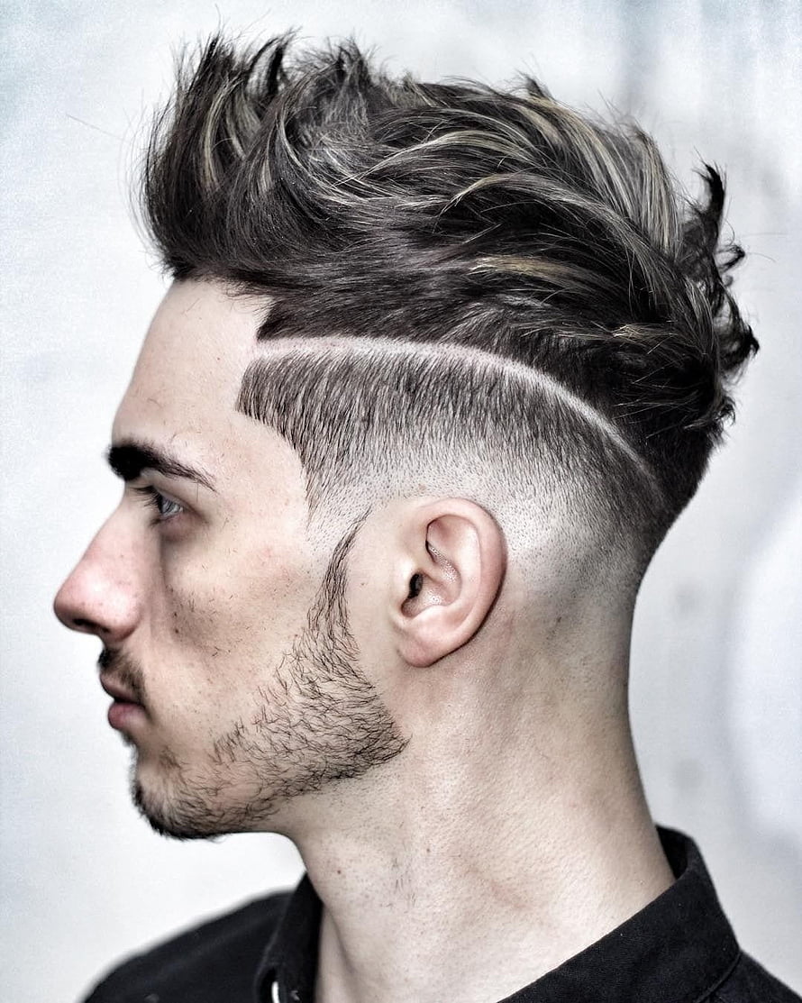 Modern Men's Undercut with Textured Pompadour and Sharp Line Design HD phone wallpaper