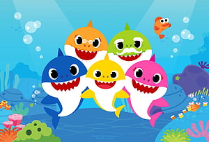 Baby Shark Family Underwater Cartoon Wallpaper HD wallpaper