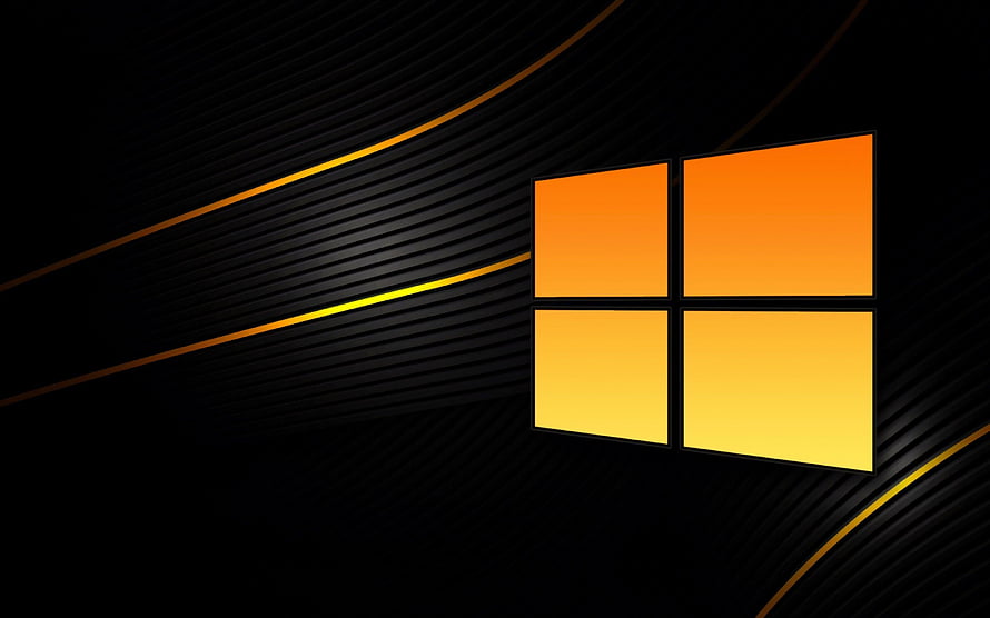 Windows 11 Orange Gradient Logo on Dark Background with Diagonal Lines HD wallpaper