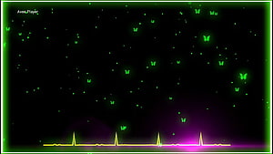 Glowing Green Butterflies and Neon Heartbeat Line on Black Background HD wallpaper