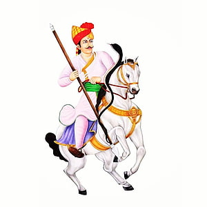 Illustration of Chhatrapati Shivaji Maharaj Riding a White Horse with Spear HD phone wallpaper