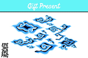 Blue Batik Cirebon Mega Mendung Cloud Pattern Vector Set HD wallpaper