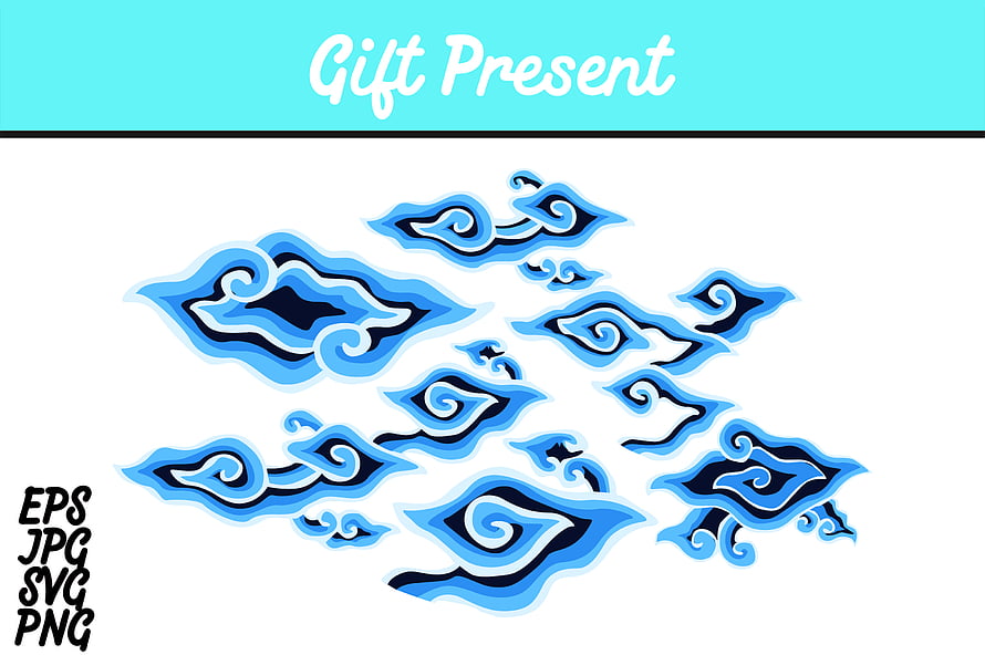 Blue Batik Cirebon Mega Mendung Cloud Pattern Vector Set HD wallpaper