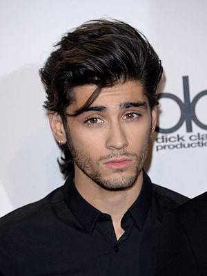 Zayn Malik Portrait in Black Shirt with Styled Dark Hair and Light Stubble HD phone wallpaper
