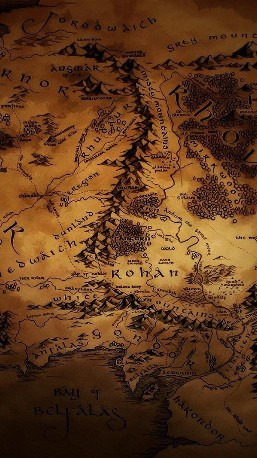 Middle-earth Map of Gondor and Rohan Fantasy Wallpaper HD phone wallpaper