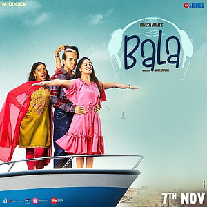 Bala Movie Poster Featuring Three Characters on a Boat Against a Blue Sky HD phone wallpaper