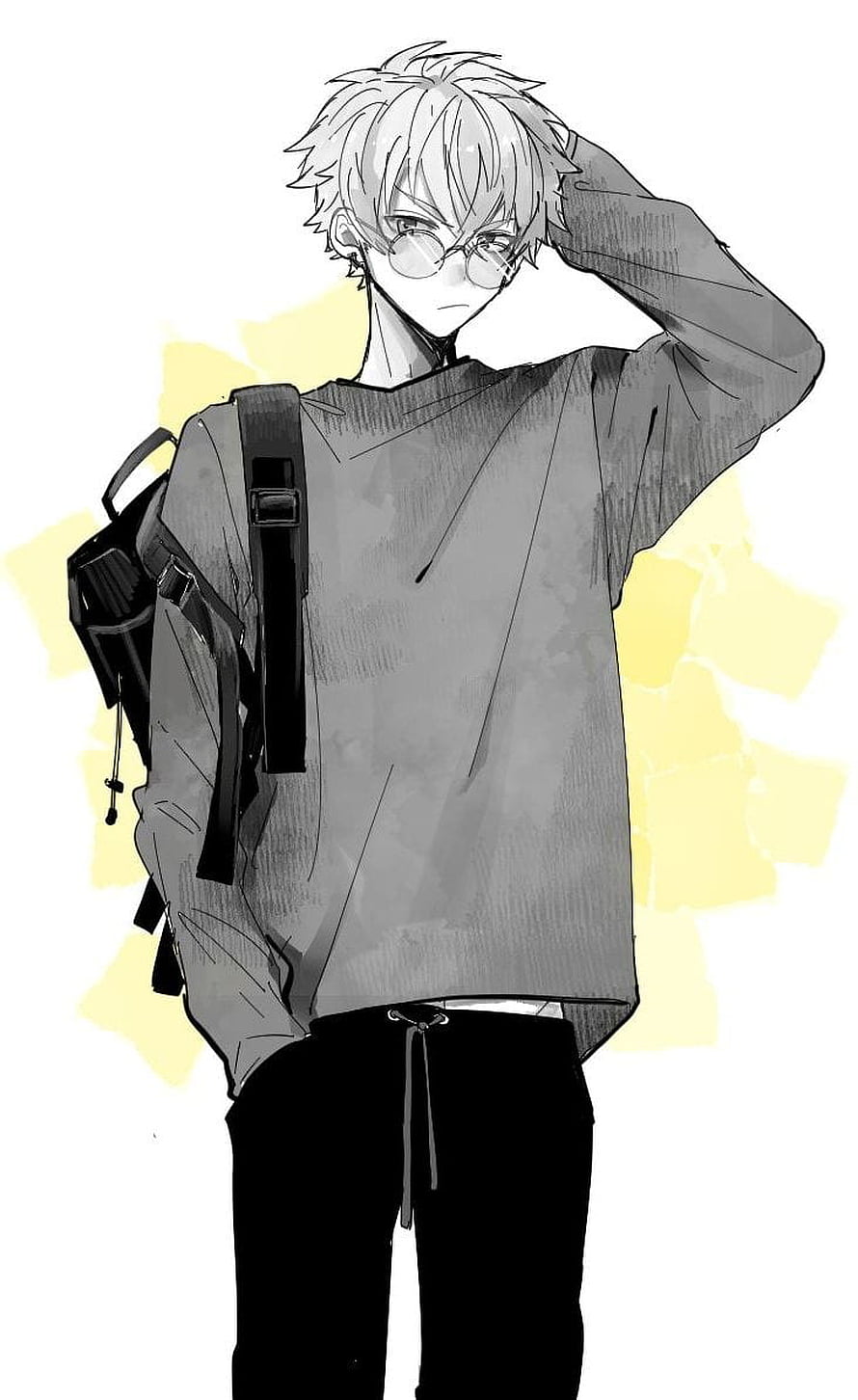 Anime Boy With Glasses And Backpack In Loose Hoodie HD phone wallpaper