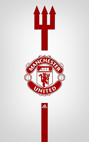 Manchester United Trident Logo Minimalist Red and White Sports Emblem Wallpaper HD phone wallpaper