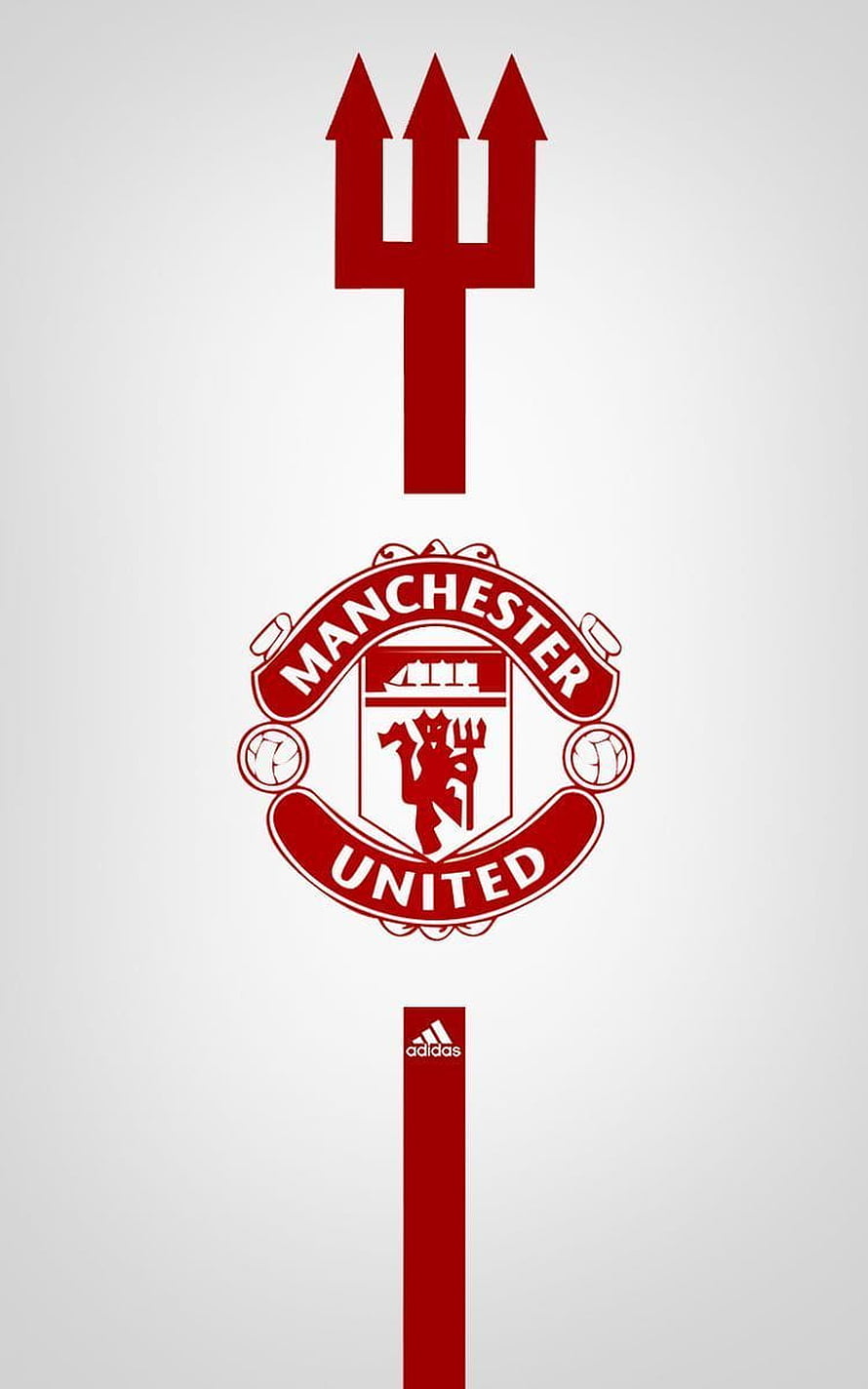 Manchester United Trident Logo Minimalist Red and White Sports Emblem Wallpaper HD phone wallpaper