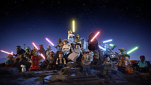 Lego Star Wars The Skywalker Saga Minifigures Group Portrait with Lightsabers HD wallpaper