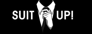Minimalist Suit Up Graphic with Hand Adjusting Tie on Black Background HD wallpaper