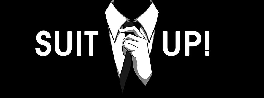 Minimalist Suit Up Graphic with Hand Adjusting Tie on Black Background HD wallpaper