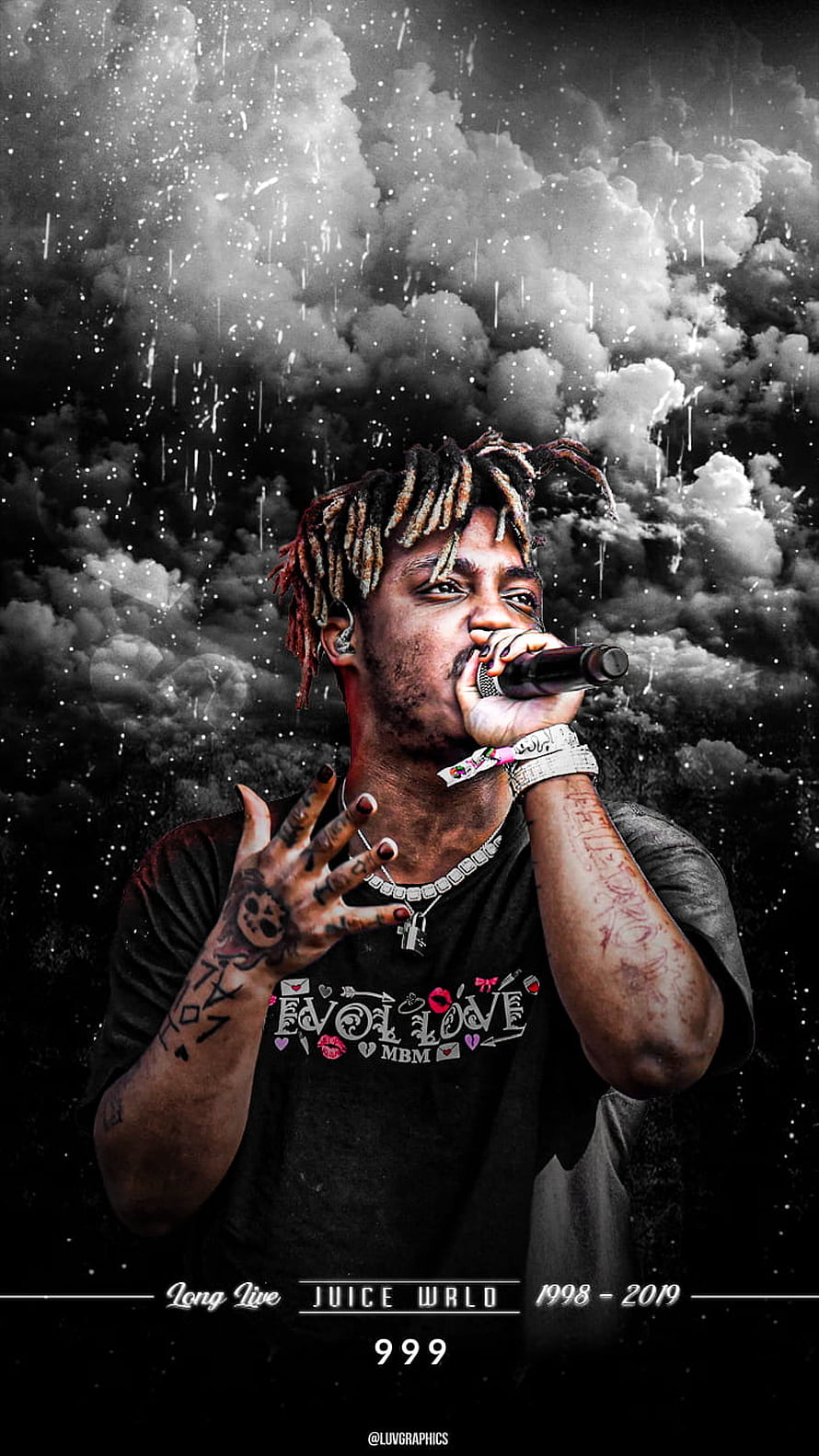 Juice WRLD Memorial Portrait with Dramatic Stormy Sky Background HD phone wallpaper