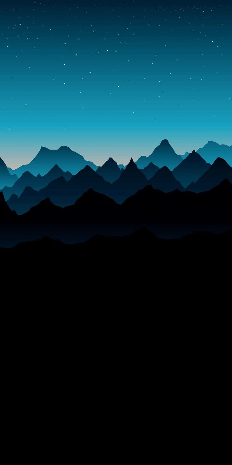 Minimalist Night Mountain Landscape With Starry Sky And Blue Gradient Silhouettes HD phone wallpaper