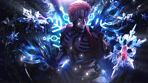 Kyojuro Rengoku from Demon Slayer wielding blue flame breathing techniques in a dynamic anime illustration HD wallpaper