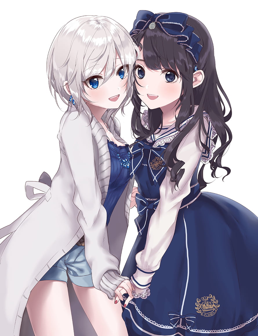 Two Anime Girls in School Uniforms Holding Hands in a Friendly Pose HD phone wallpaper