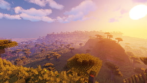 Minecraft Savanna Biome Sunset Landscape Wallpaper HD wallpaper
