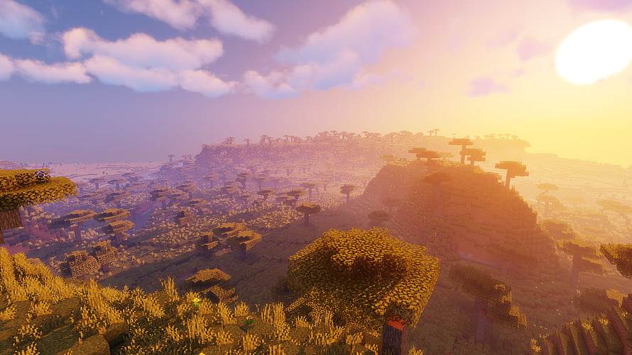 Minecraft Savanna Biome Sunset Landscape Wallpaper HD wallpaper
