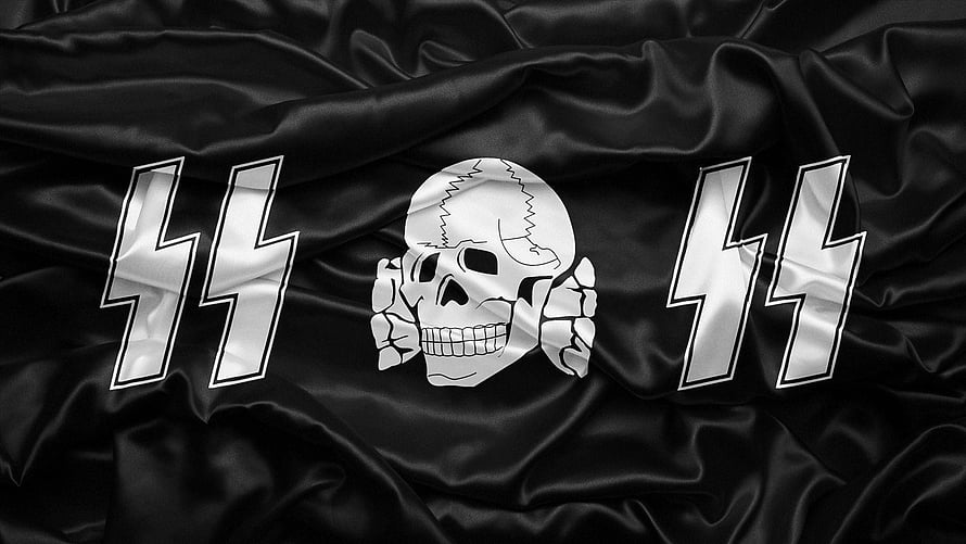 Black Satin Flag With White Skull And Lightning Bolts HD wallpaper