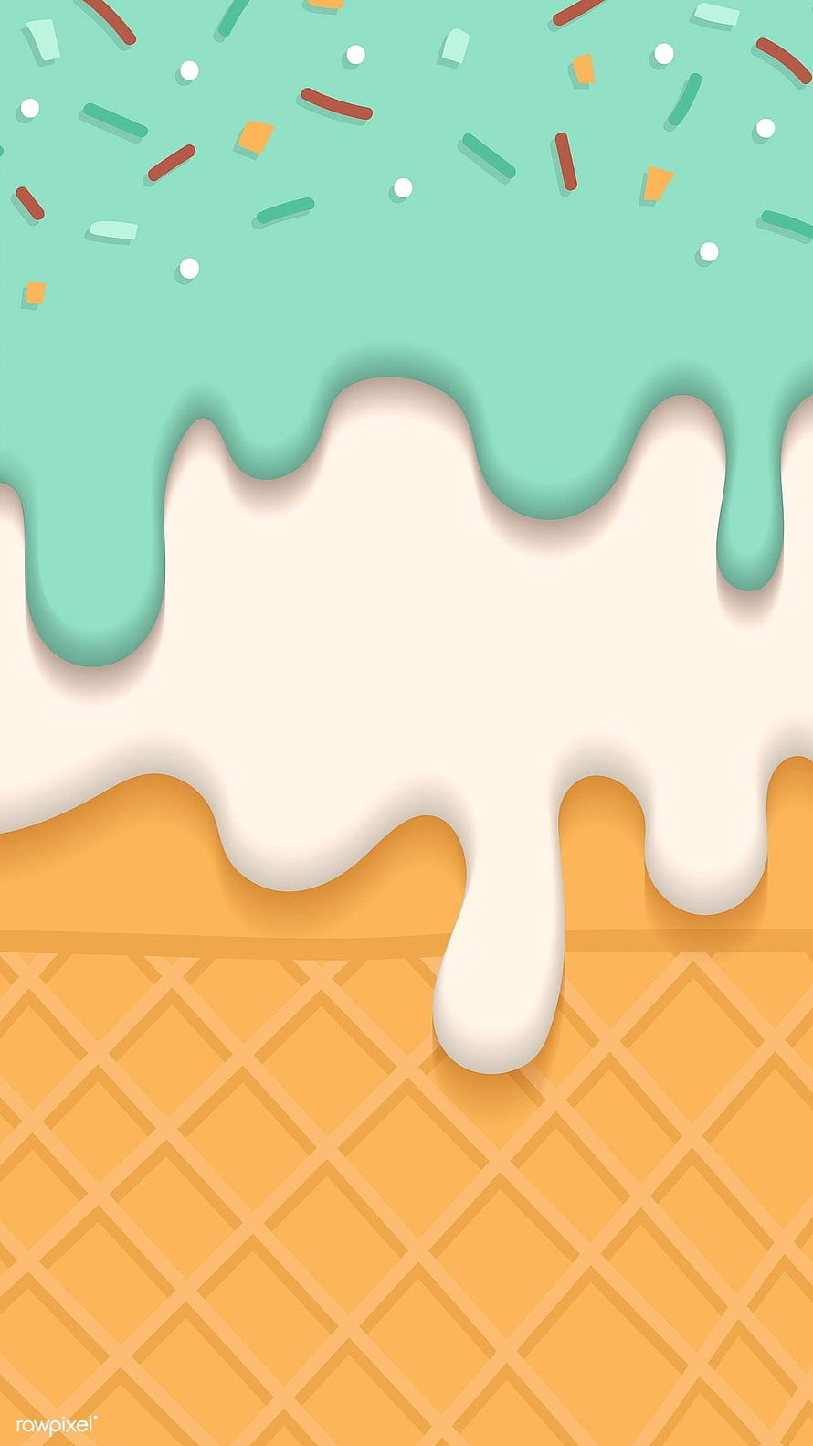 Mint and Vanilla Ice Cream Melting on a Golden Waffle Cone with Colorful Sprinkles HD phone wallpaper