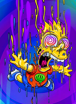 Psychedelic Bart Simpson Melting in Neon Colors with Swirly Eyes HD phone wallpaper