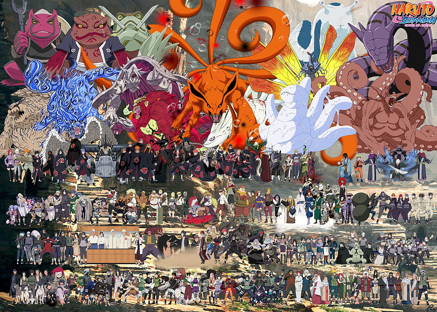 Naruto Shippuden Complete Character Roster and Tailed Beasts Anime Illustration HD wallpaper